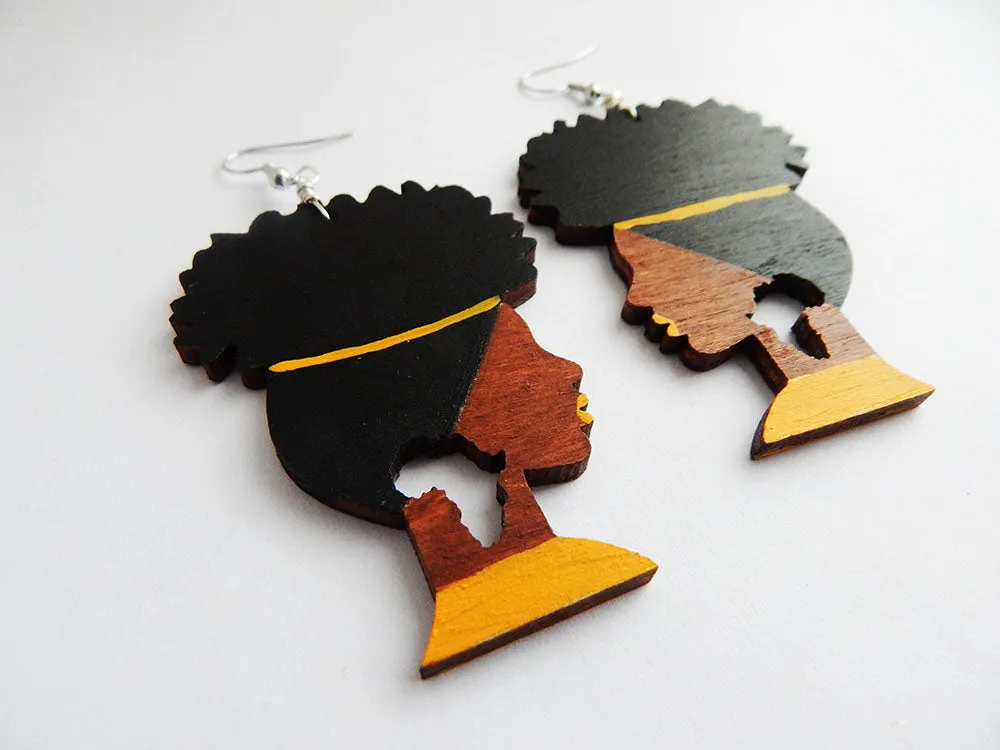 Afro Earrings Natural Hair African Jewelry Wooden The Blacker The Berry