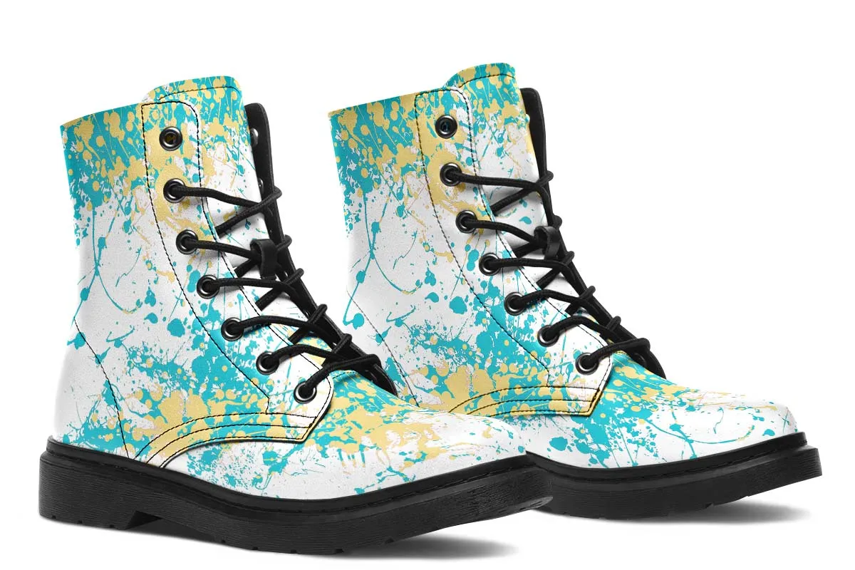 Beige Aqua White Splatter