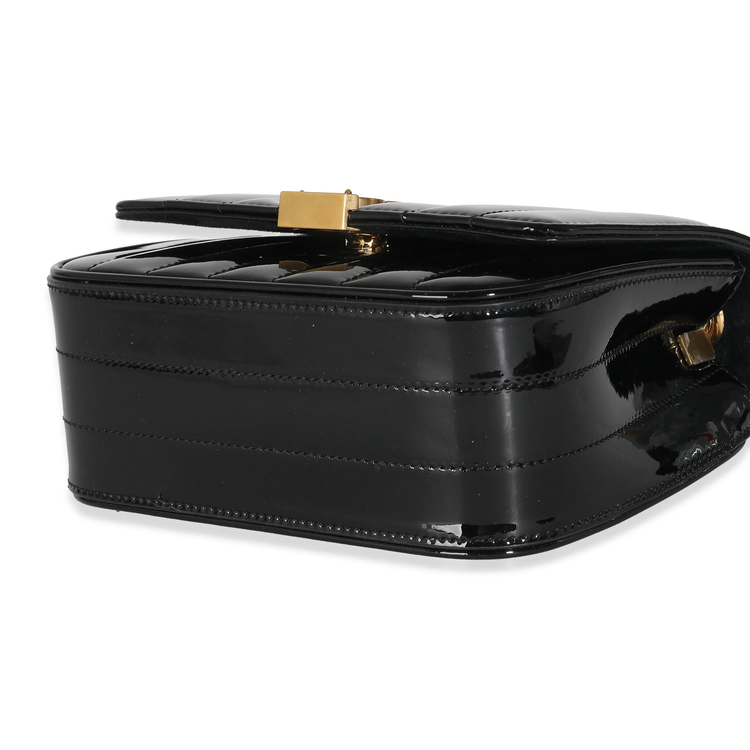Black Patent Calfskin Matelasse Monogram Small Vicky Chain Bag