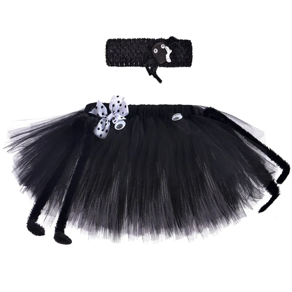 Black Spider Girls Tutu Skirt Outfit Children Halloween Costumes for Toddler Kids Tulle Skirts Girl Fluffy Fancy Tutus for Party