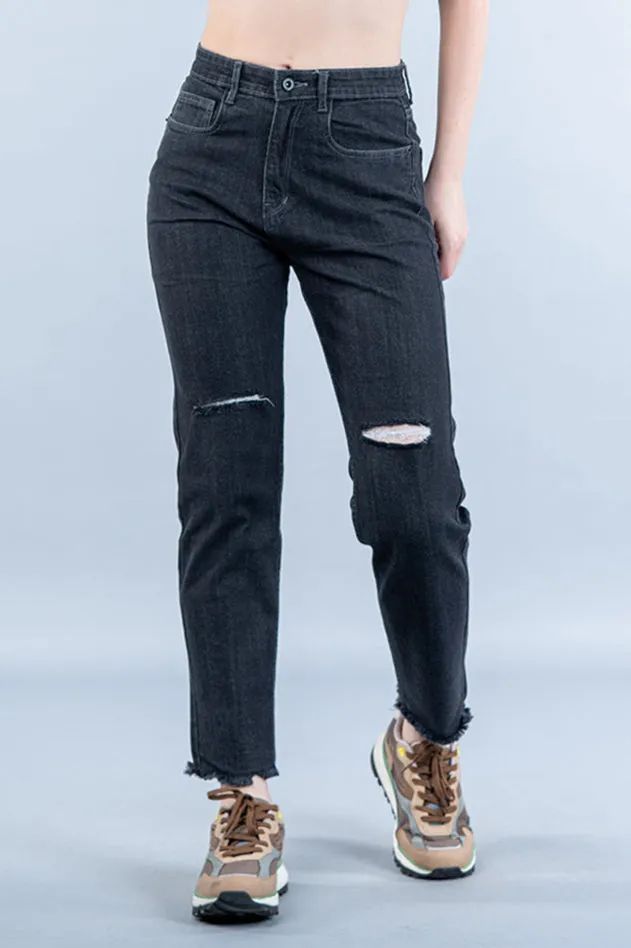 Black Thigh Cut Jeans For Women