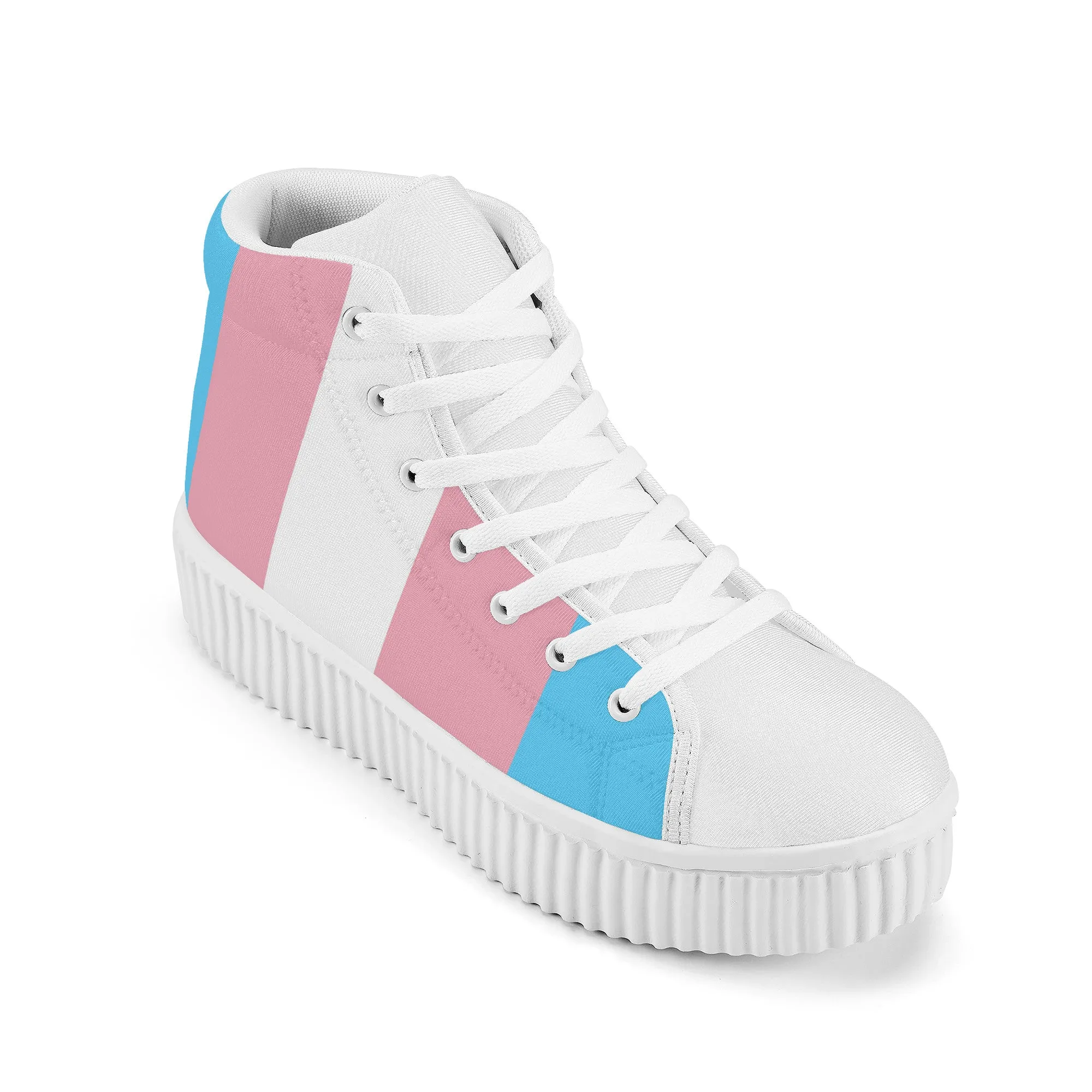 Blue Pink White All-Over Pride High-Top Canvas Platform Sneakers