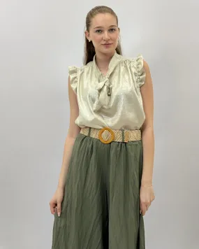 Blusa effetto lucido con fiocco