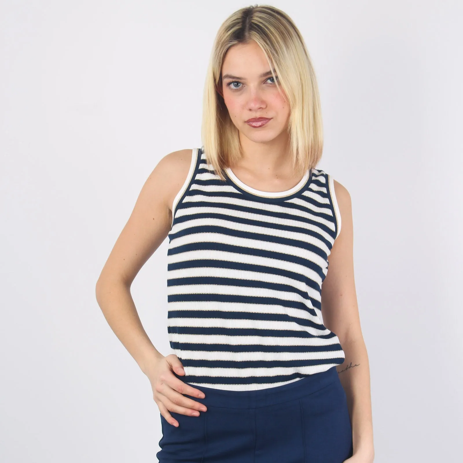 Canotta Canettata Riga Blue/ivory