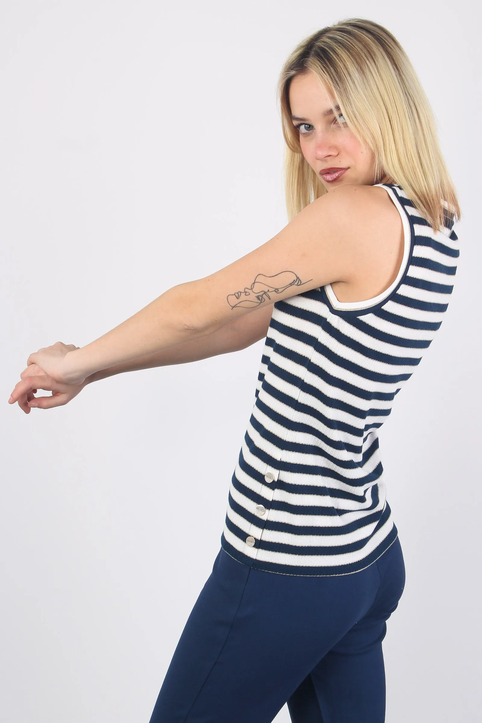 Canotta Canettata Riga Blue/ivory