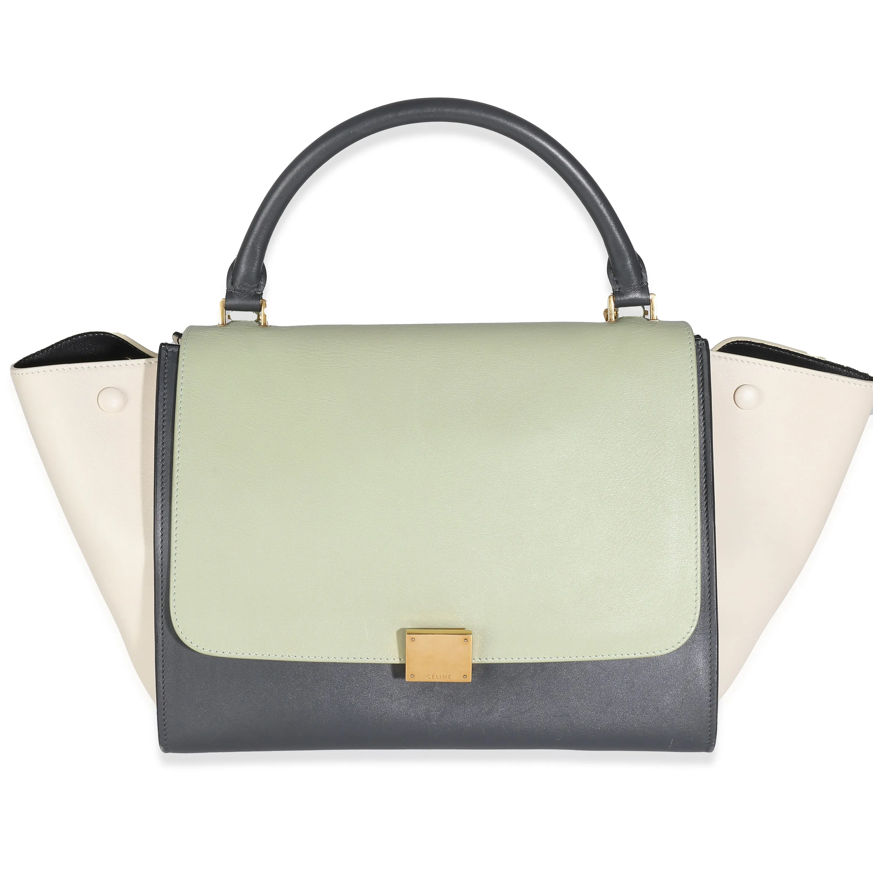 Celine Grey Green Beige Tricolor Calfskin Small Trapeze