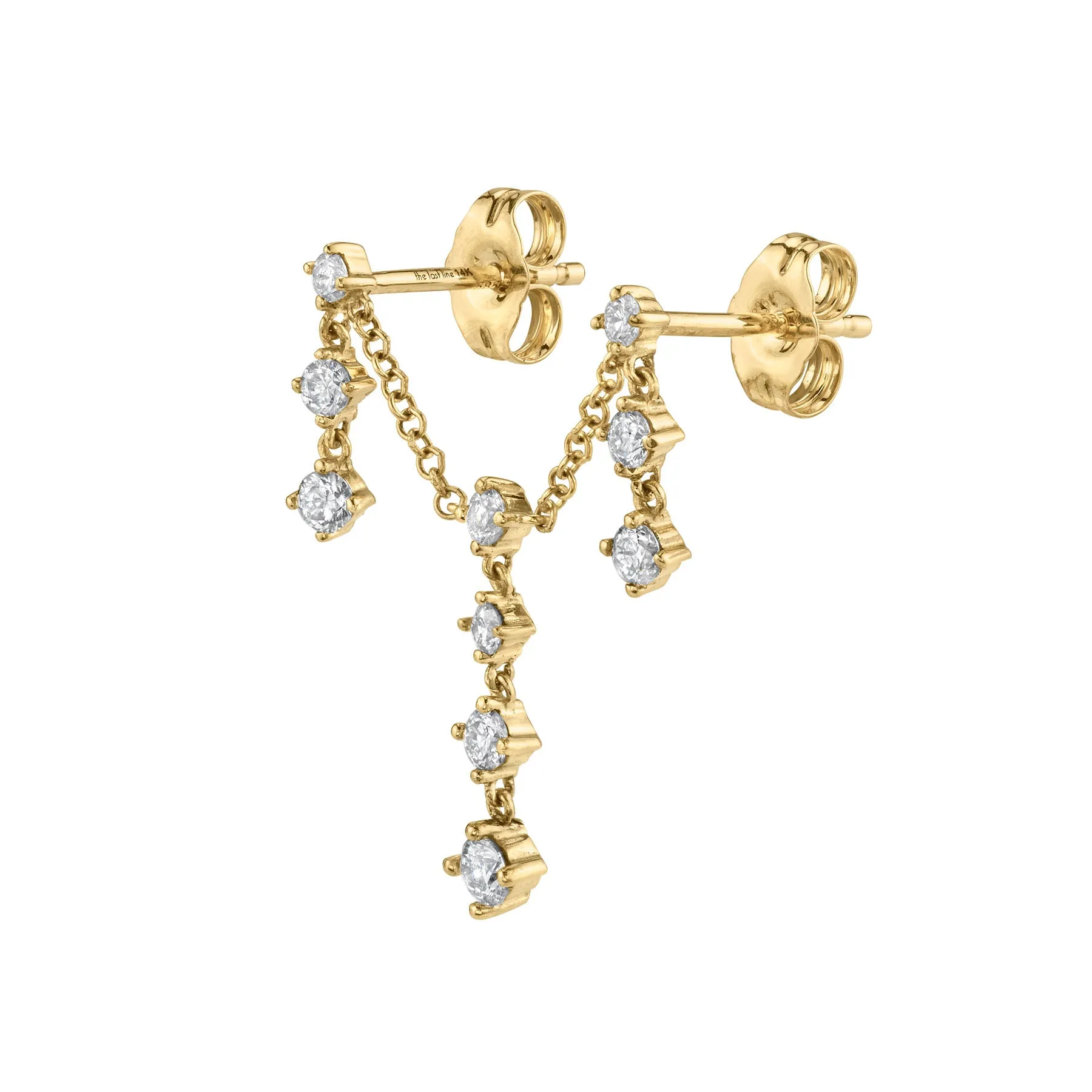 Connected Droplet Earring - White Diamond / 14k Yellow Gold