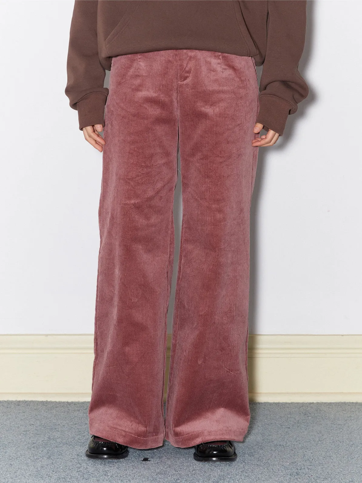 Corduroy Straight Simple Pink Retro Color-Pants