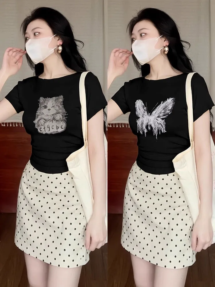 Dopamine suitable for yellow and black skin, light yellow short-sleeved T-shirt, unique small top, 2024 new hot summer