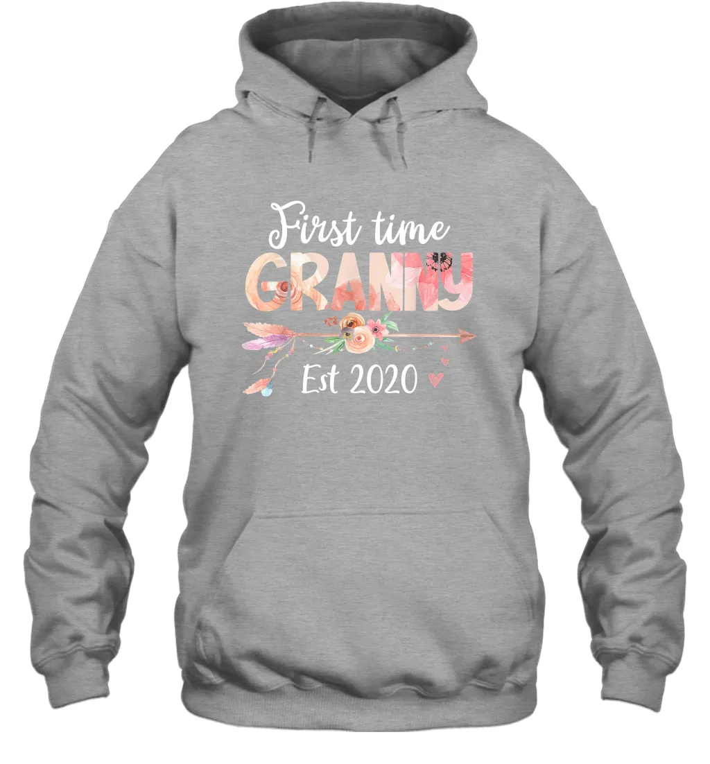 Family Shirt First Time Grandma Est 2020 Granny Floral Hoodie