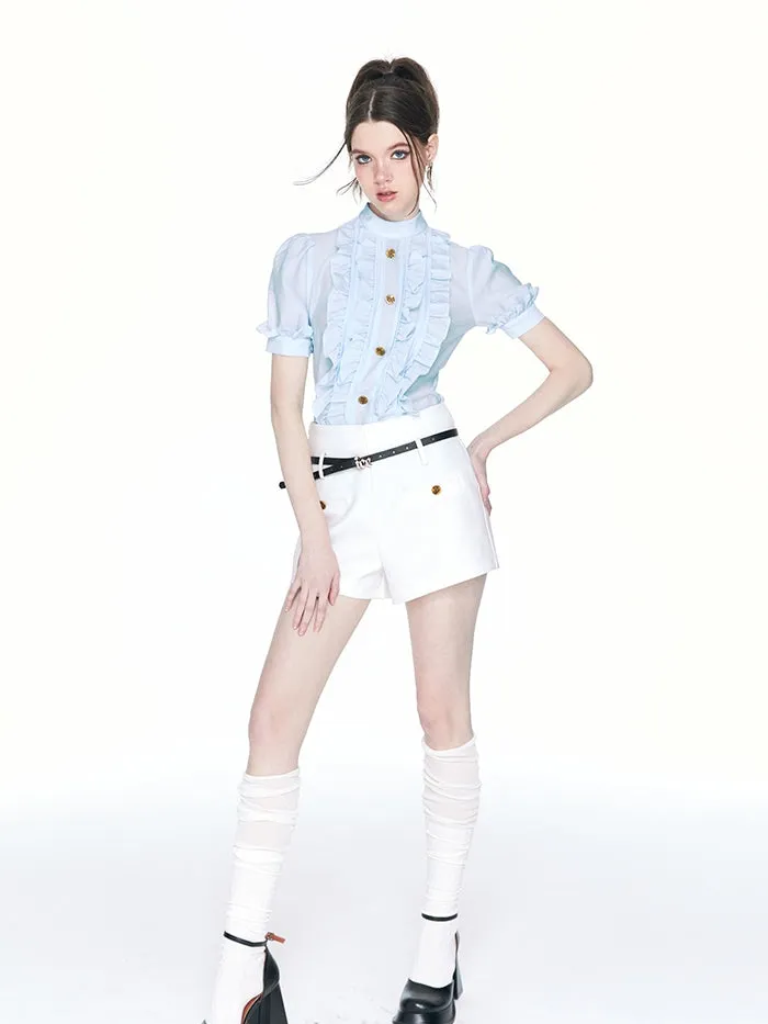 Frill Classy Retro Chic Blouse＆Short-Pants