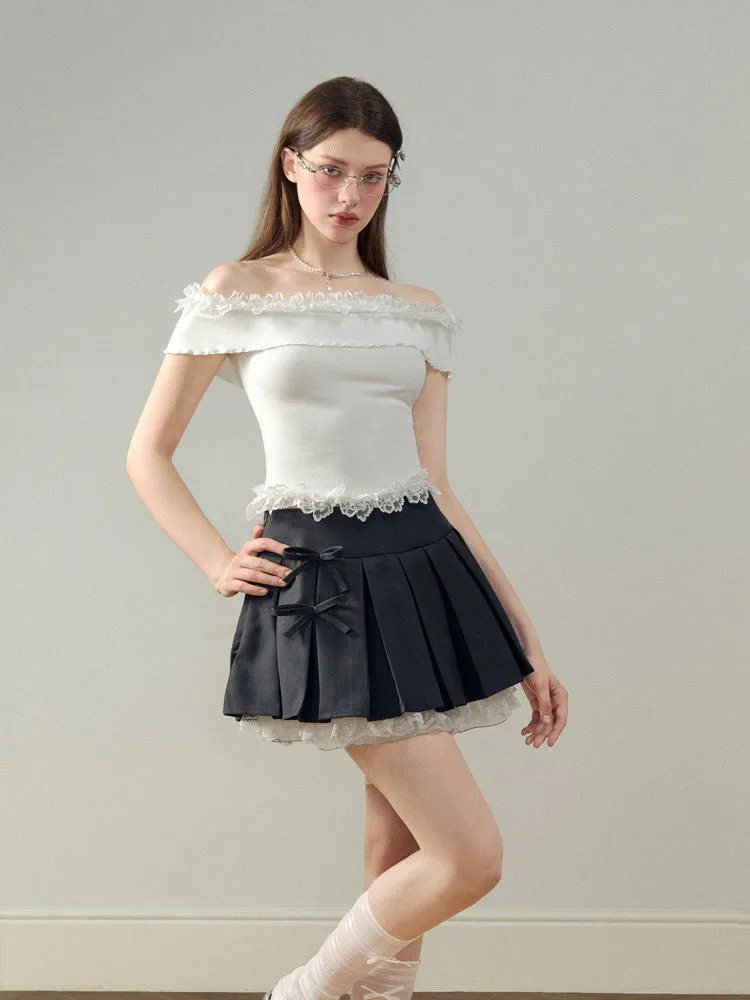 Frill Off-Shoulder Flower Lace Summer-Knit