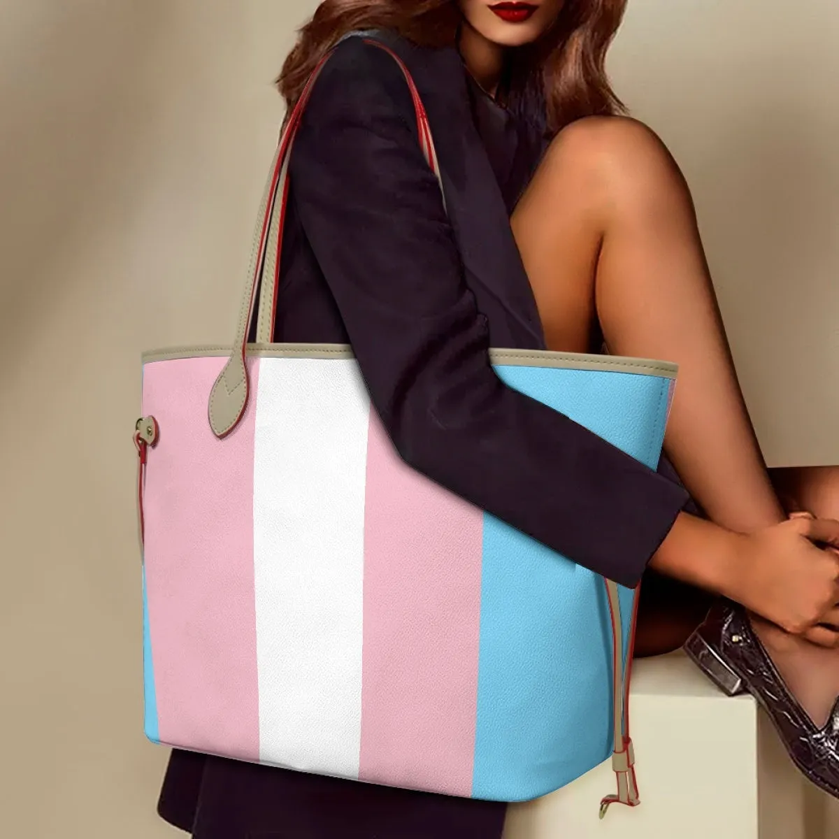 Large Blue Pink White All-Over Pride Vegan Leather Tote Handbag & Purse Set