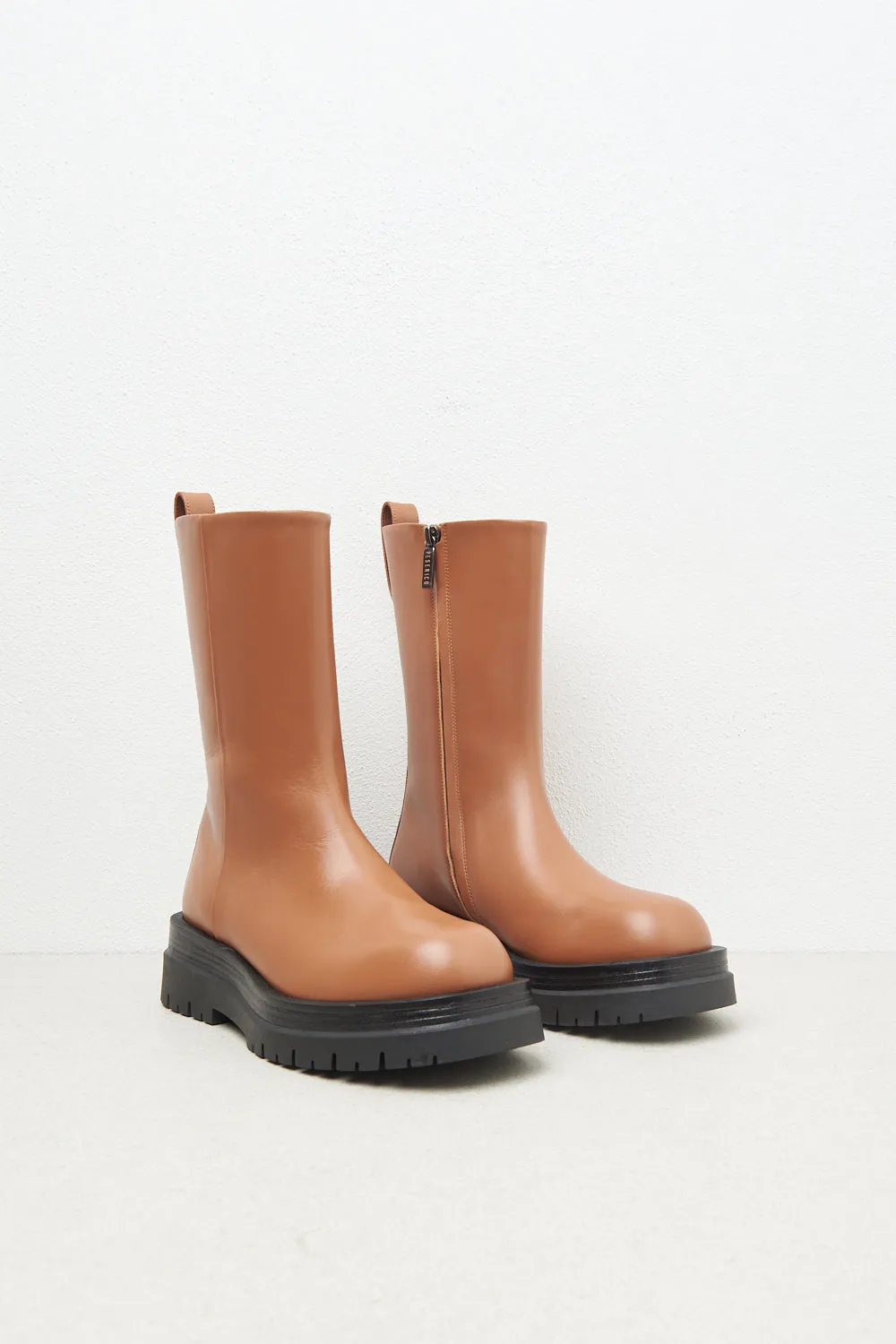 Leather platform boots
