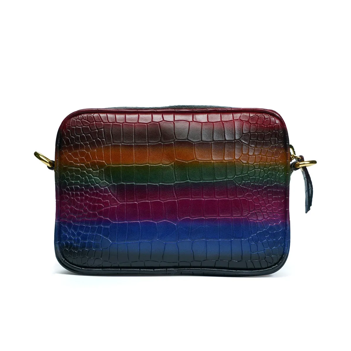 Men's Mini Handbag in Multi-Colored Croco Textured Leather