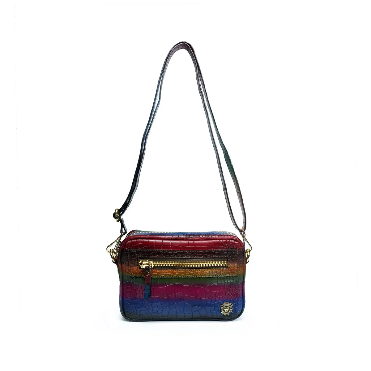 Men's Mini Handbag in Multi-Colored Croco Textured Leather