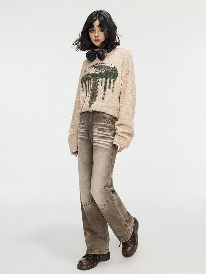 Modest Faded Denim Vintage Flare-Pants