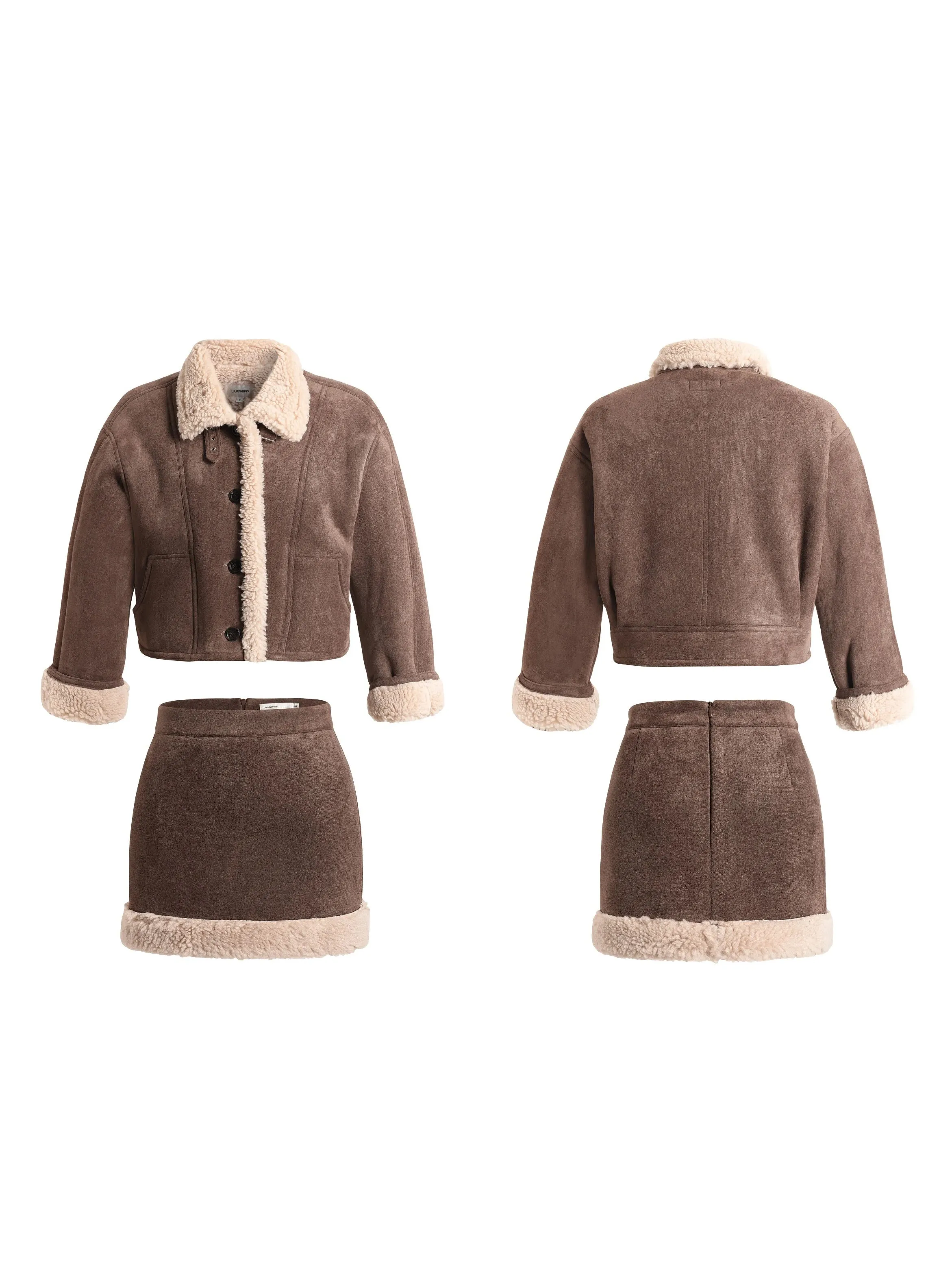 Motorcycle Style Fur Stitch Short Coat ＆ Mini Skirt