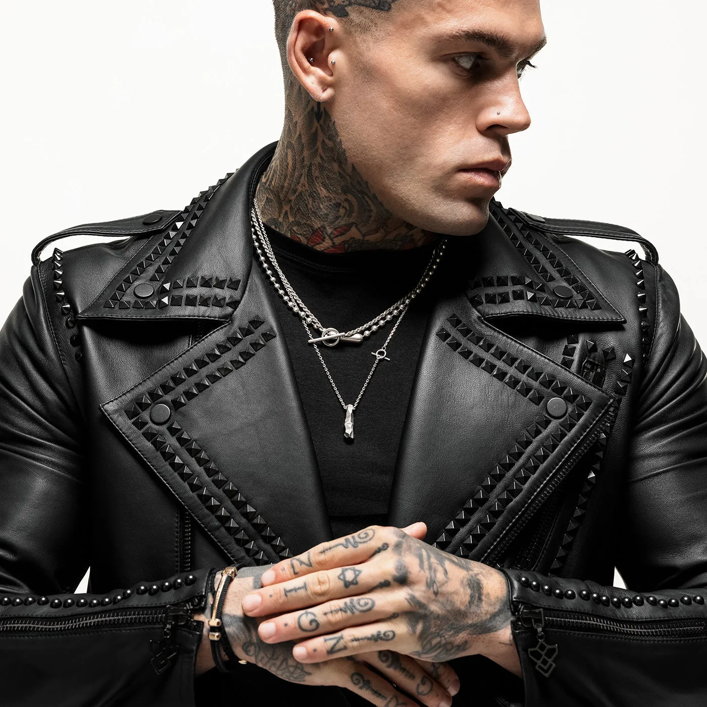 Printed F*ck Evil Studded Leather Jacket