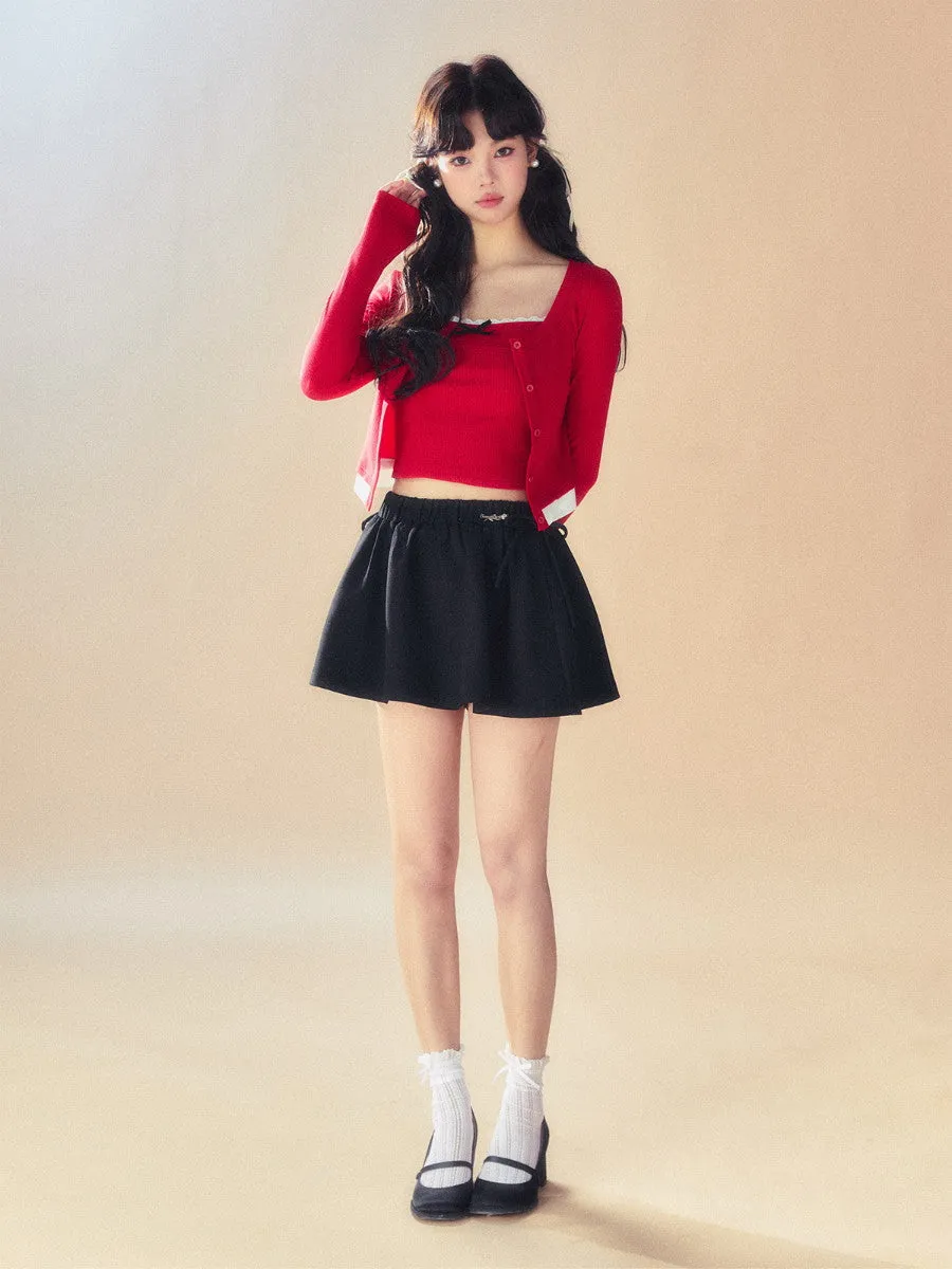 Ribbon Flower Set-Up Stretch Tops&Camisole&Short-Pants