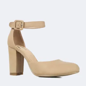 Round Closed Toe Ankle Strap Chunky High Heel