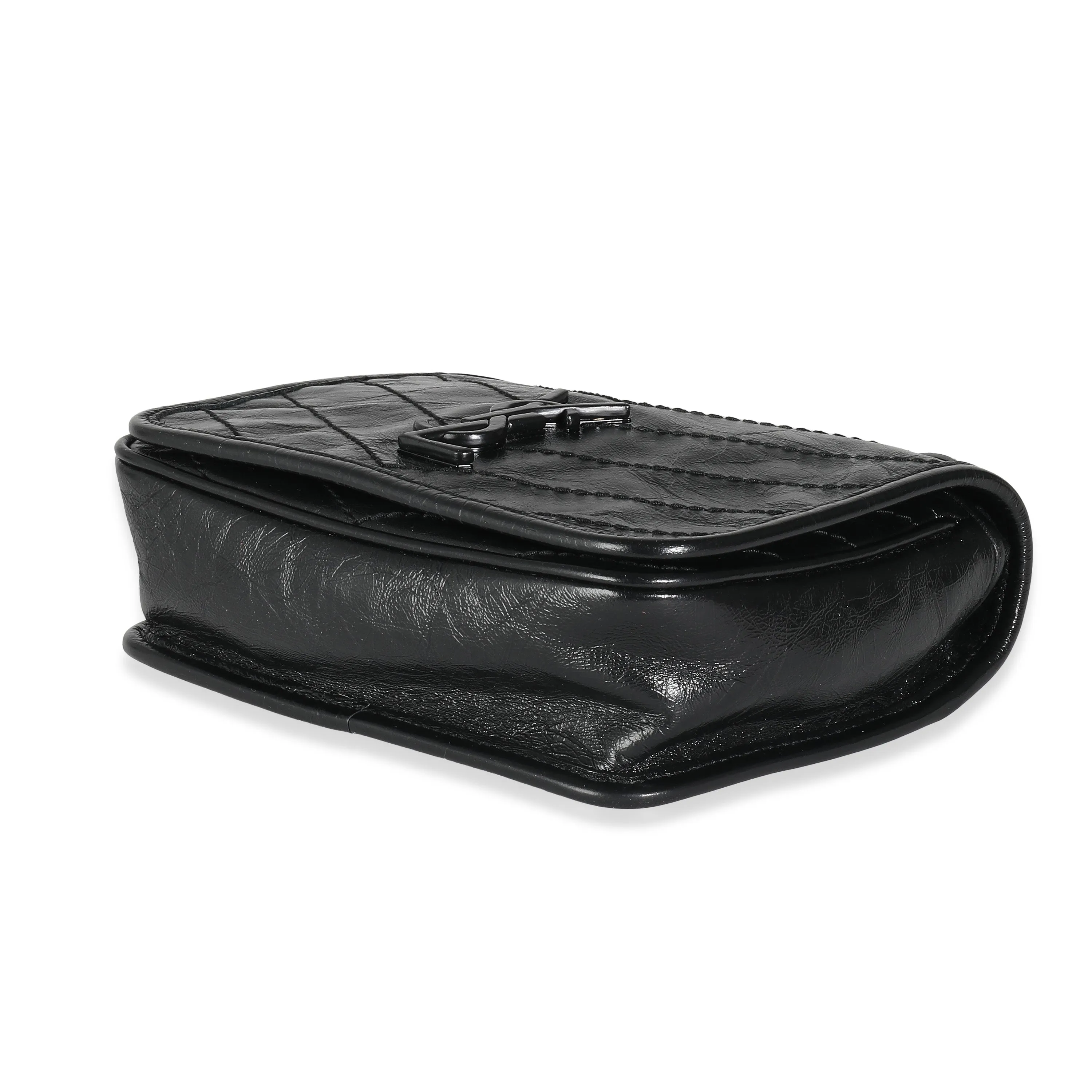 Saint Laurent Black Crinkled Calfskin Niki Chain Wallet