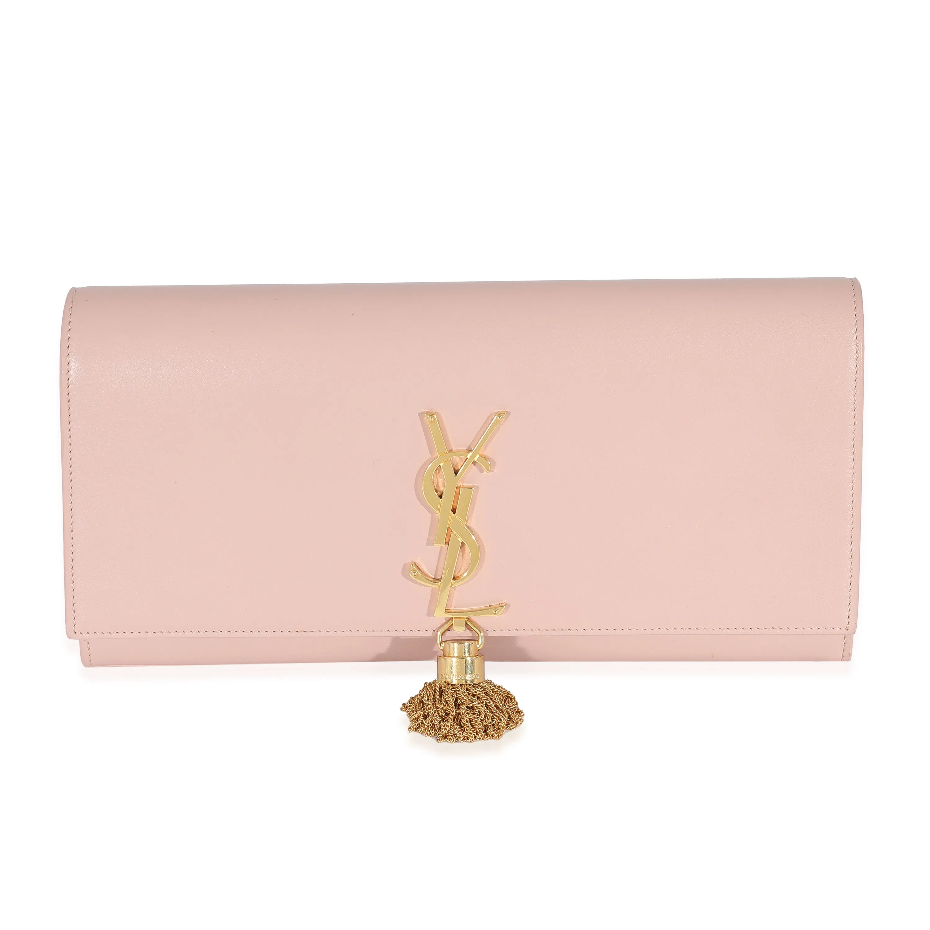 Saint Laurent Pink Smooth Calfskin Cassandre Tassel Clutch