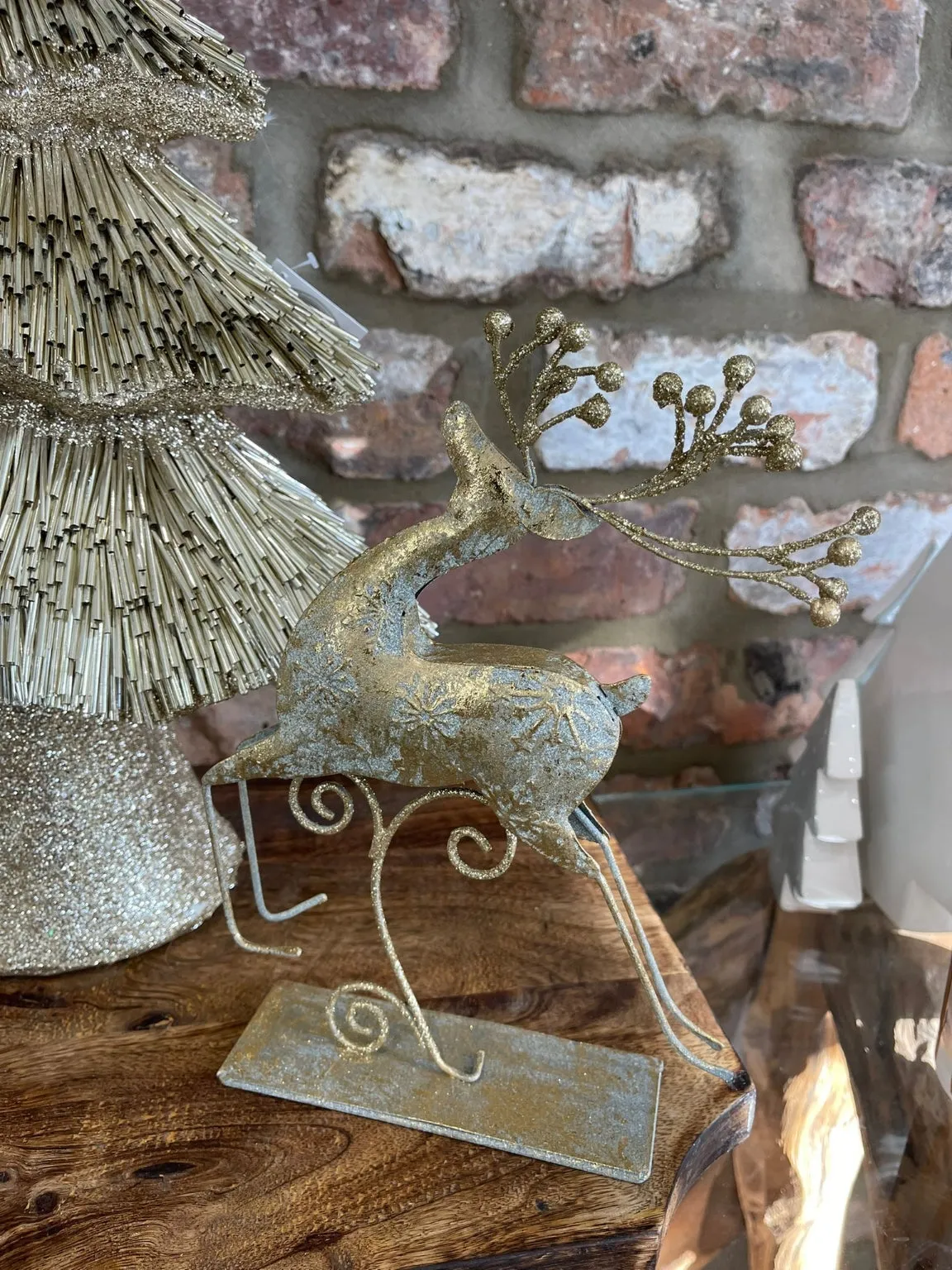 Small Metal Jumping Reindeer On Stand