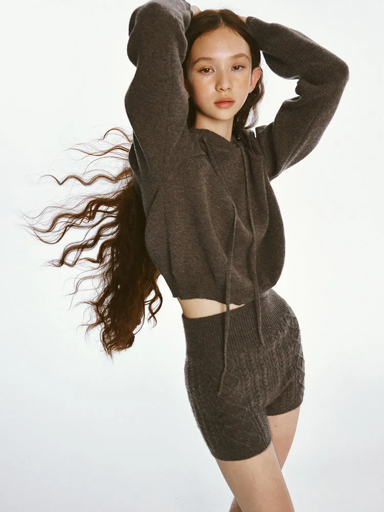 Sporty Cut-out Design Knitted Hoodie & Short Pants