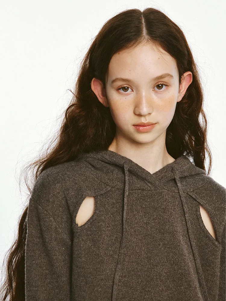Sporty Cut-out Design Knitted Hoodie & Short Pants