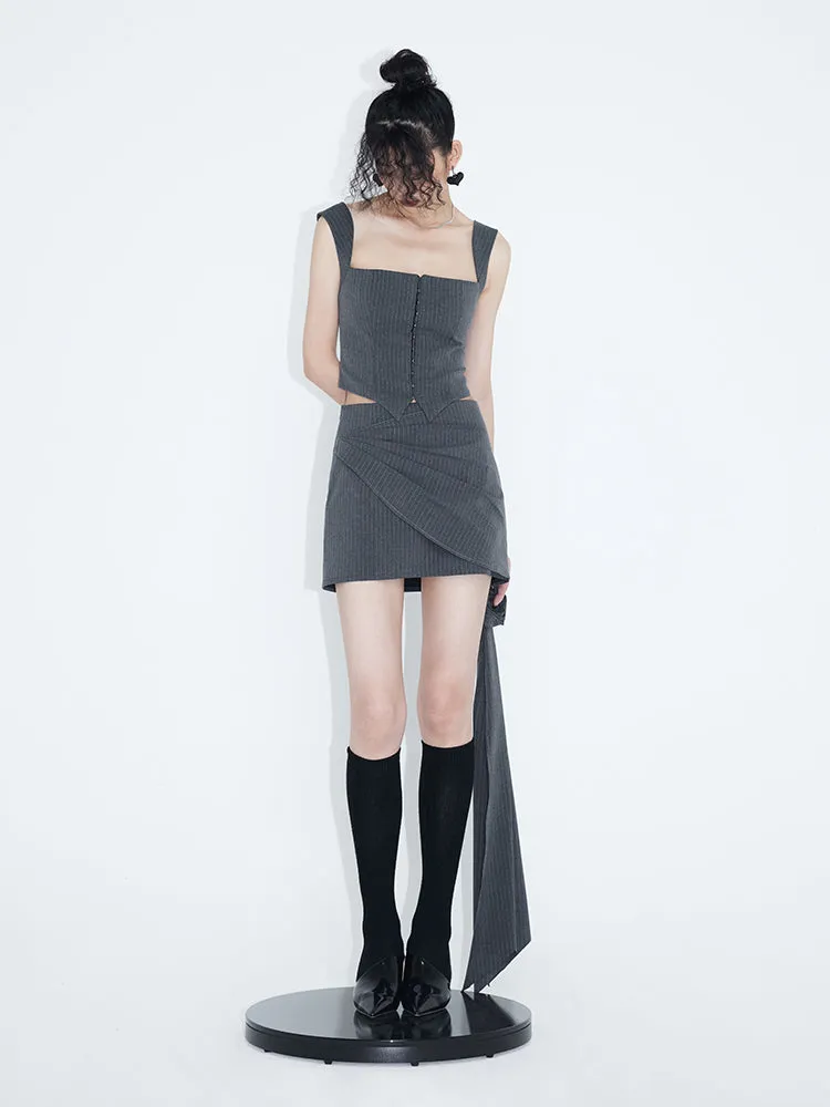 Striped Camisole & Detachable Floral Pleated Skirt