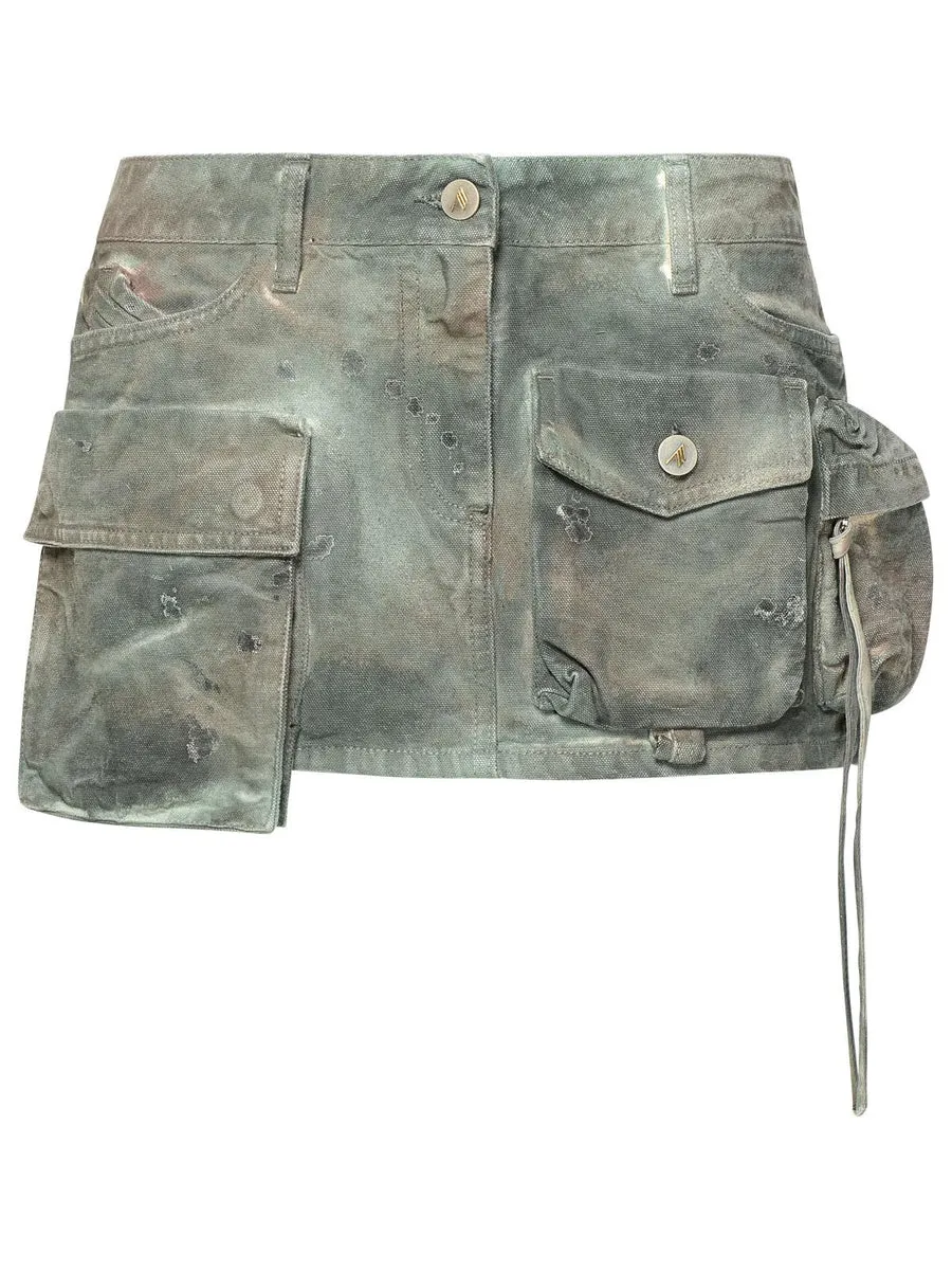The Attico    Attico 'Fay' Mini Skirt In Green Camouflage Denim