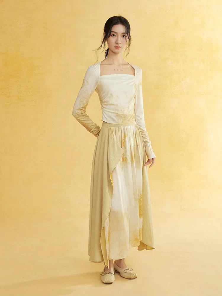 Tie-Dye Nichi Wrap Layered Natural Retro Long-Skirt