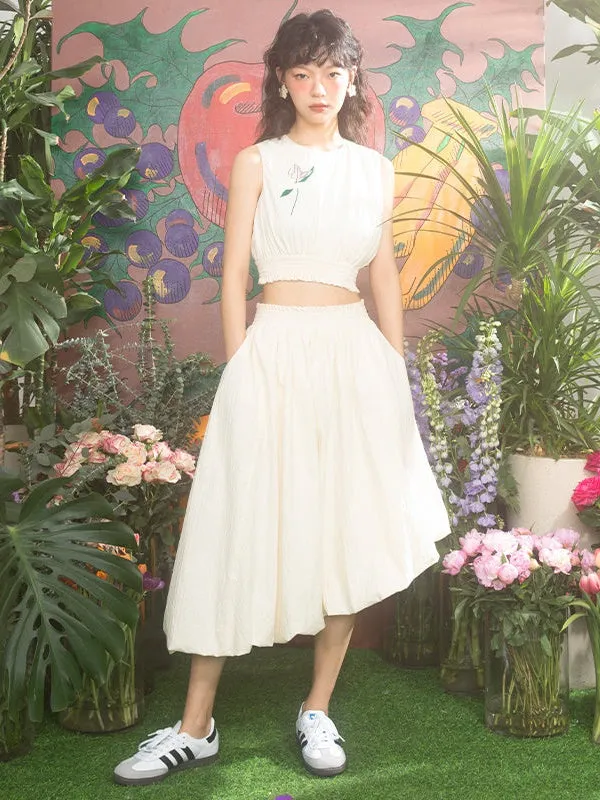 Tulip Embroidery Curved Hem Vest & Bud Skirt