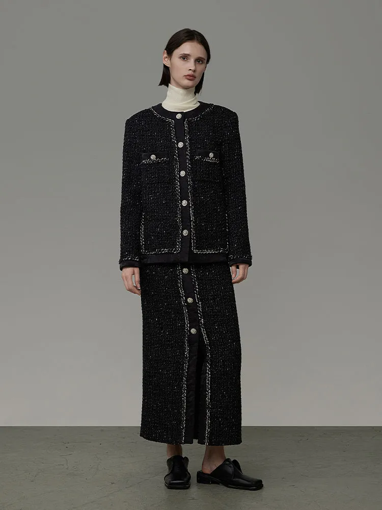Tweed Suit Set-Up Feminine Jacket&Long-Skirt