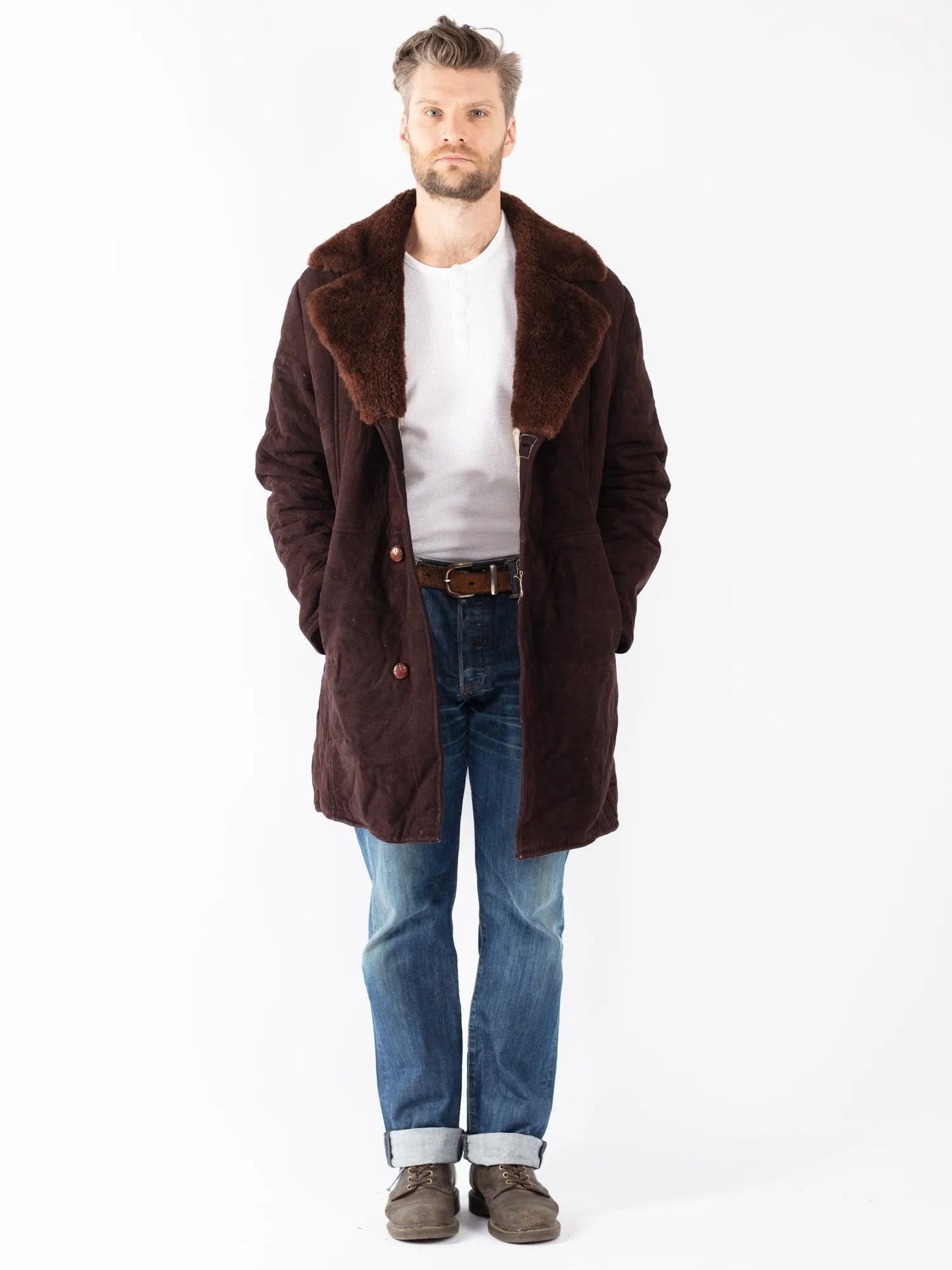 Vintage 70's Men Sheepskin Coat in Brown